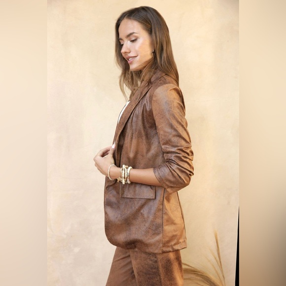 NWT Boutique Kylie Stonewash Faux Suede Blazer & Wide-Leg Pants Set - Picture 5 of 8